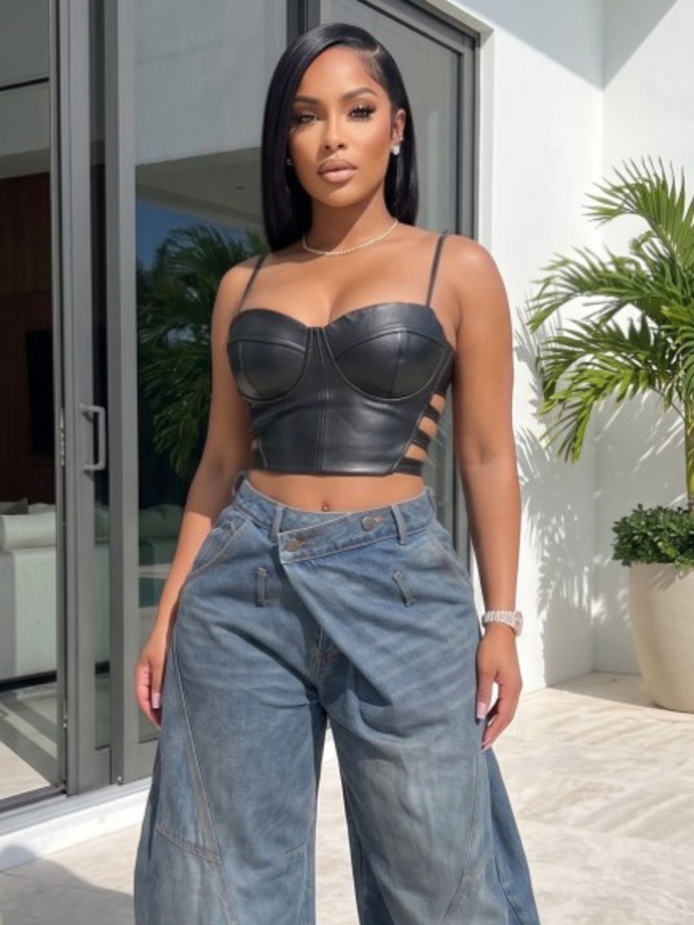 Black Faux Leather Bustier Crop Top